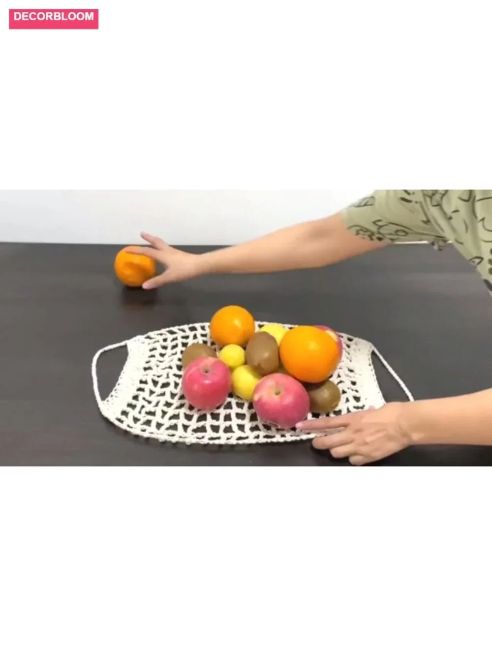 Large Macrame Fruit Hammock for Kitchen Under Cabinet Storage with 4 Hooks